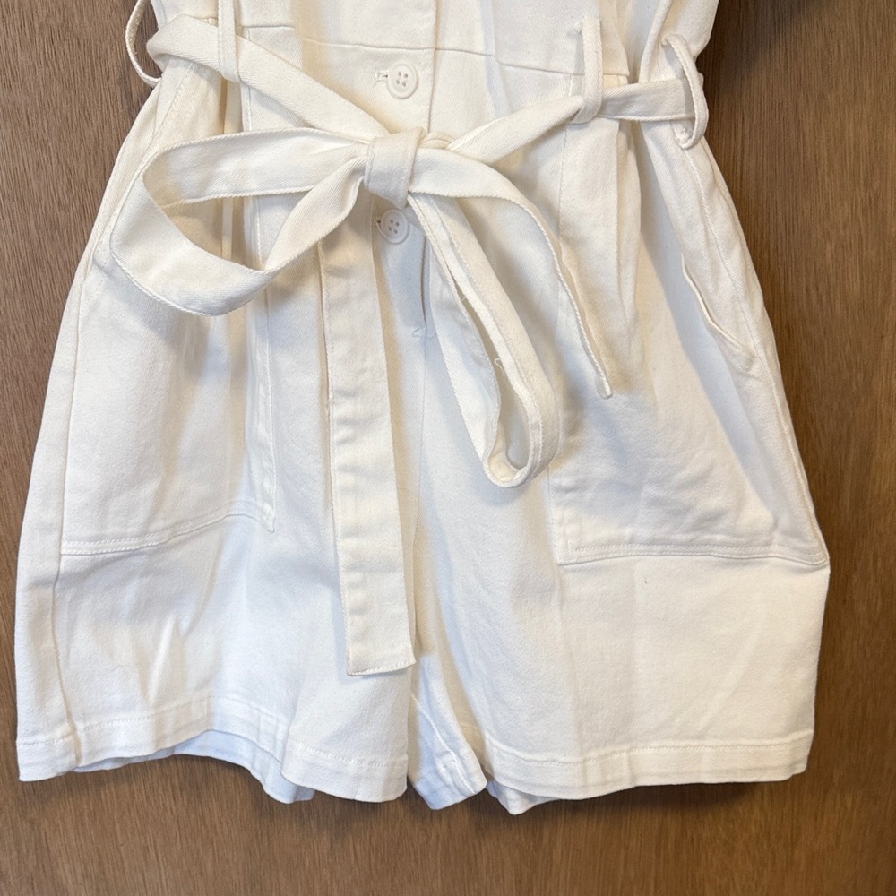 Skies Are Blue White Denim Romper with Belt Short Sleeve XL - Picture 2 of 7